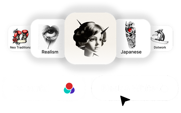 Step 2: Choose from various tattoo styles like Neo Traditional, Realism, Japanese, and Dotwork